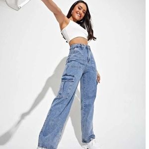 SHEIN Women's High-Rise Denim Cargo Jeans - Small